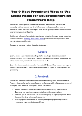 Top 9 Most Prominent Ways to Use Social Media for Education Nursing Homework Help
