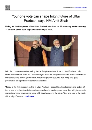 Your one vote can shape bright future of Uttar Pradesh, says HM Amit Shah
