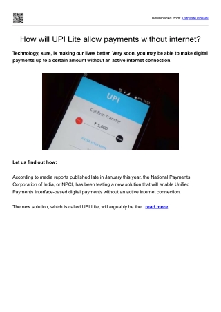 How will UPI Lite allow payments without internet