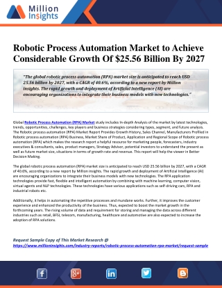 Robotic Process Automation Market to Achieve Considerable Growth Of $25.56 Billion By 2027