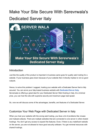 Make Your Site Secure With Serevrwala's Dedicated Server Italy