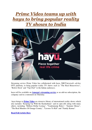 Prime Video teams up with hayu to bring popular reality TV shows to India