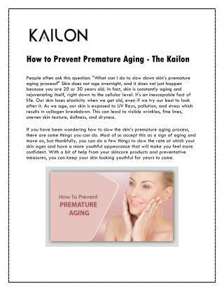 How to Prevent Premature Aging