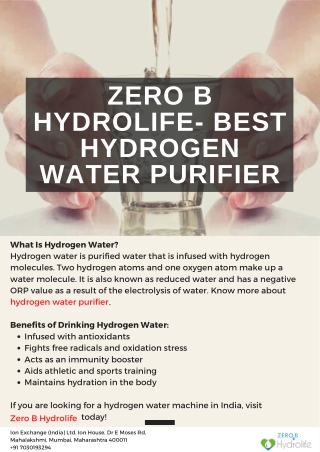 Zero B Hydrolife- Best Hydrogen Water Purifier