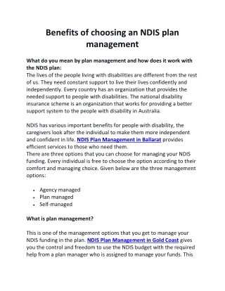 Benefits of choosing an NDIS plan management
