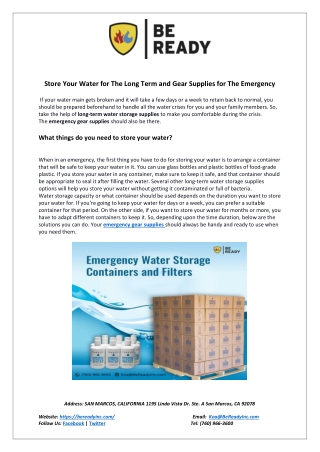Store your water for the long term and gear supplies for the emergency