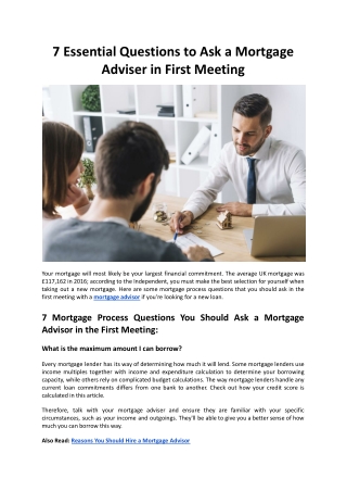 7 Essential Questions to Ask a Mortgage Adviser in First Meeting - Mountview Fin