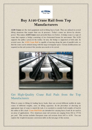 Buy A120 Crane Rail from Top Manufacturers