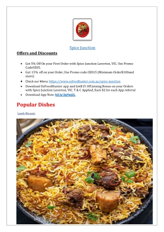 $5 Off -  Spice Junction Indian Restaurant Laverton,VIC