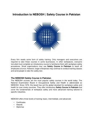 Introduction to NEBOSH - Safety Course in Pakistan