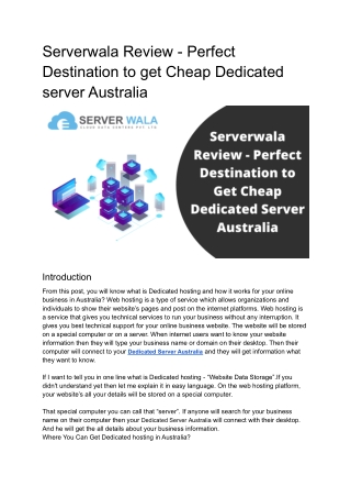 Serverwala Review - Perfect Destination to get Cheap Dedicated server Australia