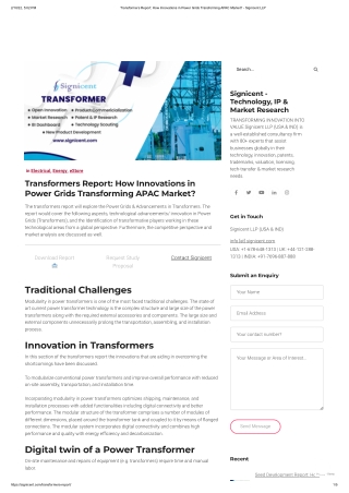 Transformers ReportHow Innovations in Power Grids Transforming APAC Market- Signicent LLP