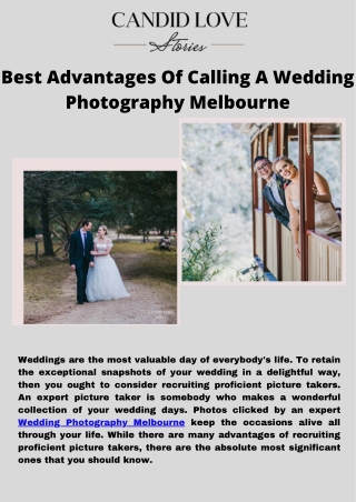 Best Advantages Of Calling A Wedding Photography Melbourne