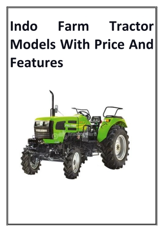Indo Farm Tractor Models With Price And Features