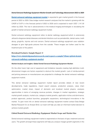 Dental Extraoral Radiology Equipment Market Growth and Technology Advancement 2022 to 2029