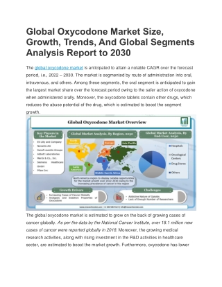 Global Oxycodone Market Key Facts, Dynamics, Segments, And Forecast By 2030