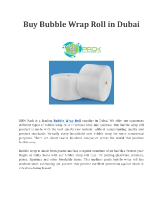 Buy Bubble Wrap Roll in Dubai