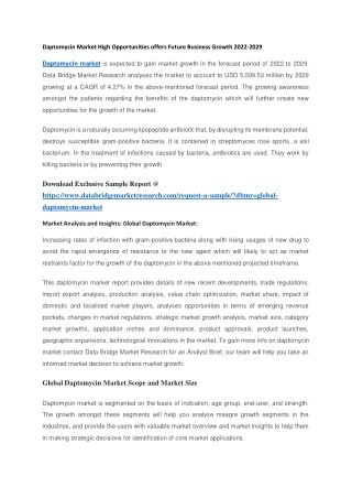 Daptomycin Market High Opportunities offers Future Business Growth 2022-2029