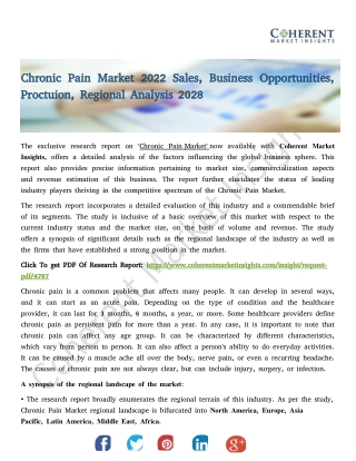 Chronic Pain Market 2022 Sales, Business Opportunities, Proctuion, Regional Anal