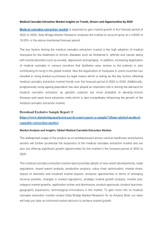 Medical Cannabis Extraction Market Insights on Trends, Drivers and Opportunities by 2029