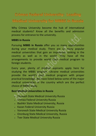 Crimea Federal University Leading Medical University in Russia