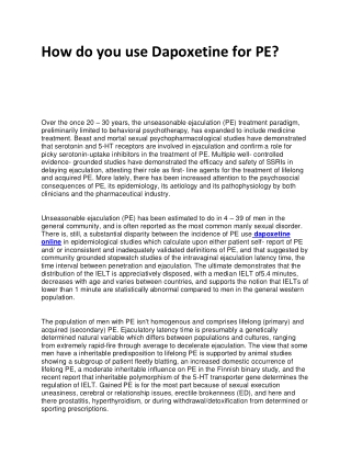 How do you use Dapoxetine for PE