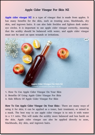 benefits of apple cider vinegar for the skin in nz