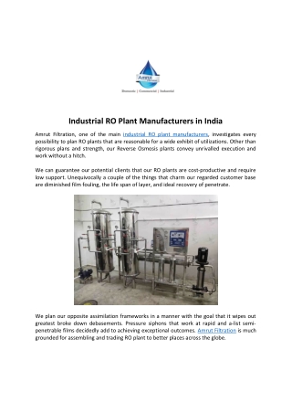 Industrial RO Plant Manufacturers