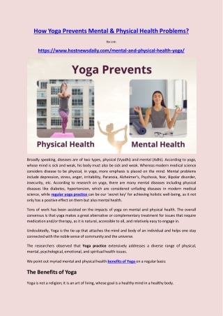 How Yoga Prevents Mental & Physical Health Problems?