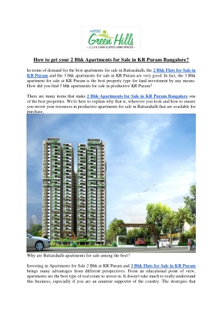 How to get your 2 Bhk Apartments for Sale in KR Puram Bangalore