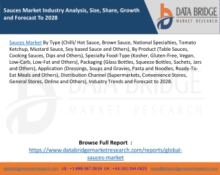 Sauces Market Industry Analysis, Size, Share, Growth and Forecast To 2028