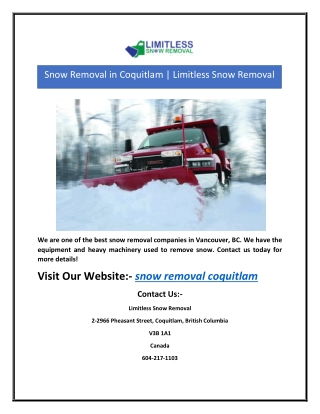 Snow Removal in Coquitlam | Limitless Snow Removal