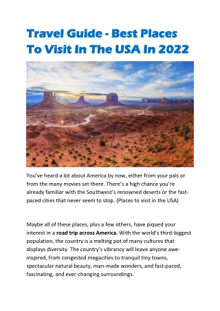 Travel Guide- Best Places To Visit In The USA In 2022