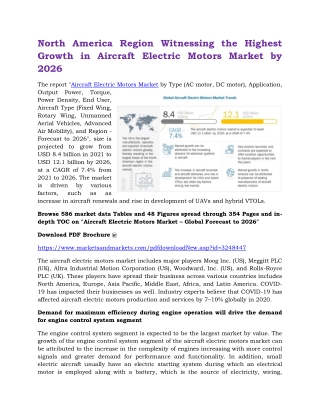 North America Region Witnessing the Highest Growth in Aircraft Electric Motors Market