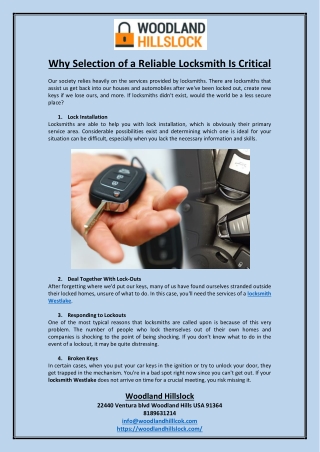 Why Selection of a Reliable Locksmith Is Critical