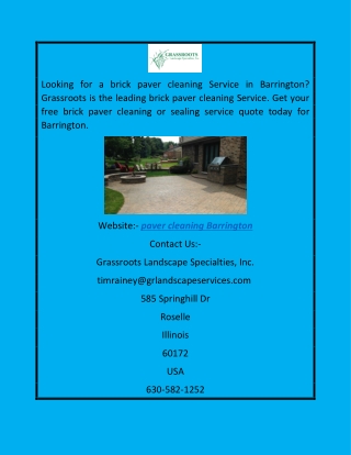 Grassroots Landscape Specialties | Paver Cleaning Barrington