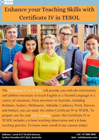 Enhance your Teaching Skills with Certificate IV in TESOL