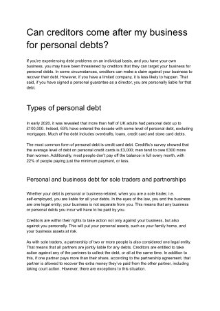 Can creditors come after my business for personal debts?