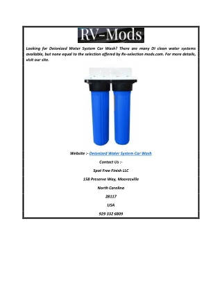 Deionized Water System Car Wash | Rv-mods.com