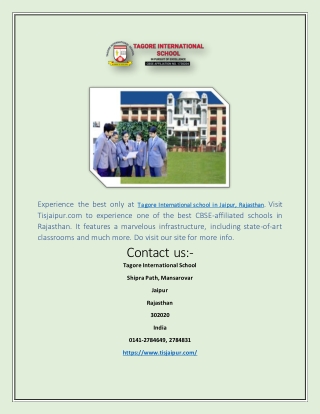 Experience the best only at Tagore International school in Jaipur