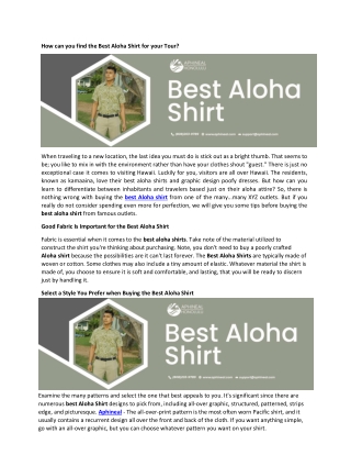 Are You Looking The Top Best Aloha Shirt in Hawaii?