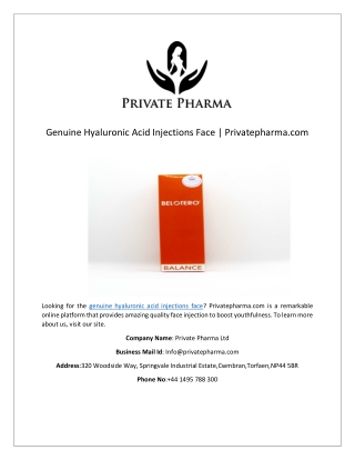 Genuine Hyaluronic Acid Injections Face | Privatepharma.com