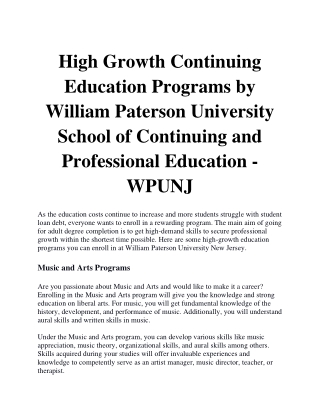 High Growth Continuing Education Programs by WPUNJ