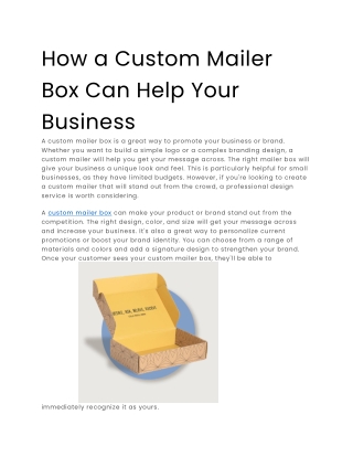 How a Custom Mailer Box Can Help Your Business