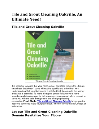 Tile and Grout Cleaning Oakville, An Ultimate Need!