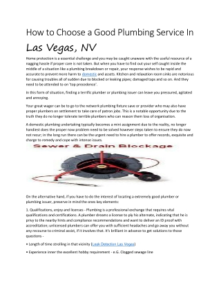 How to Choose a Good Plumbing Service In Las Vegas, NV