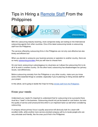 Tips in Hiring a Remote Staff From the Philippines