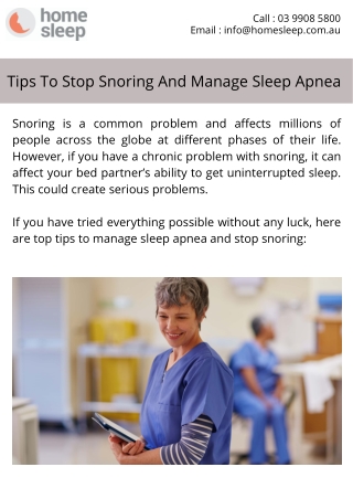 Tips To Stop Snoring And Manage Sleep Apnea