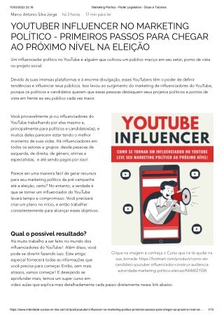 YOUTUBER INFLUENCER NO MARKETING POLÍTICO - PRIMEIROS PASSOS PARA CHEGAR AO PRÓXIMO NÍVEL NA ELEIÇÃO Marketing Político