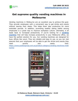 Get supreme quality vending machines in Melbourne